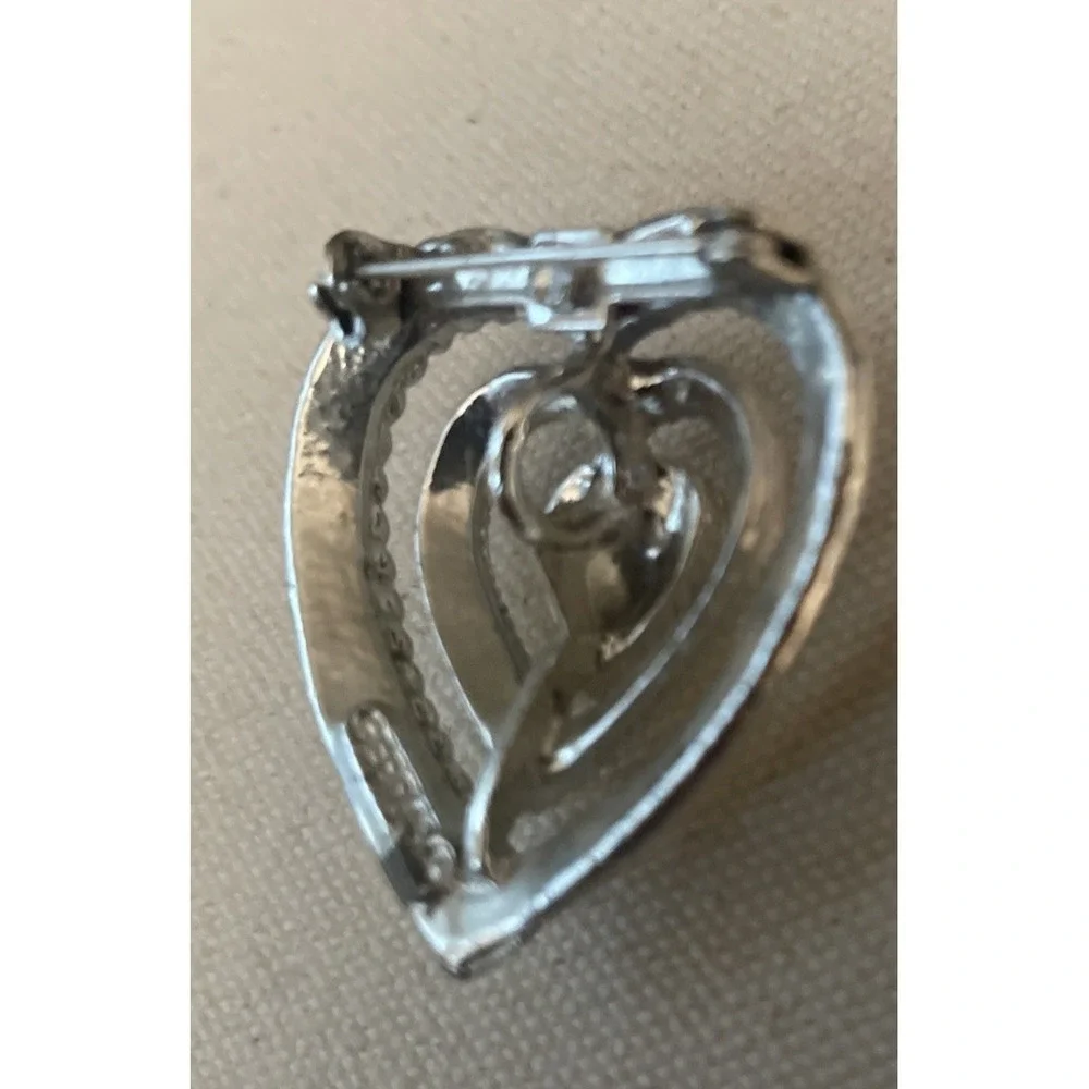 Gerry's Silver Tone Filigree Triple Heart  Brooch or Pendant Signed